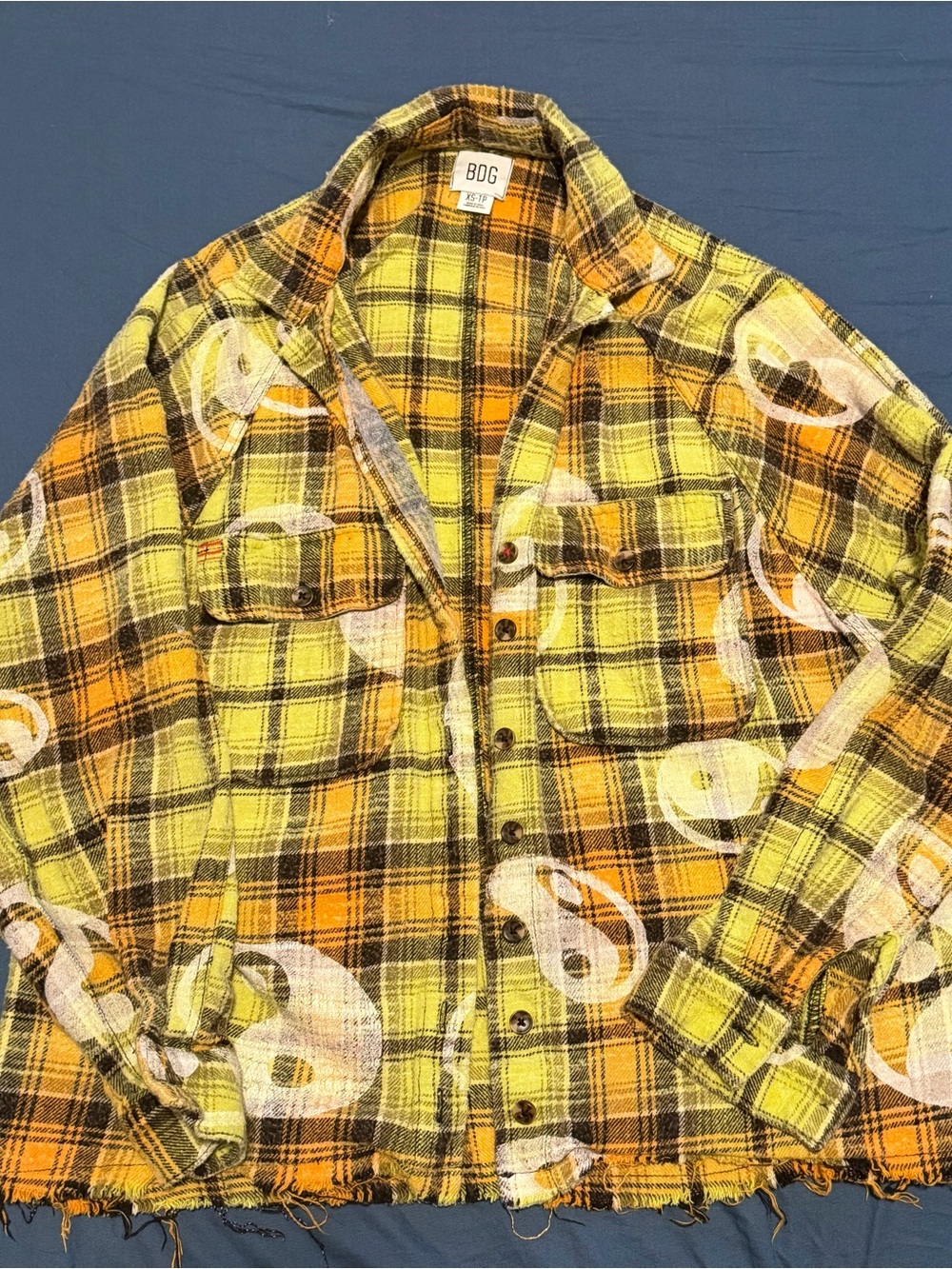 BDG Yellow & Black Plaid Button-Up Flannel Shirt Jacket